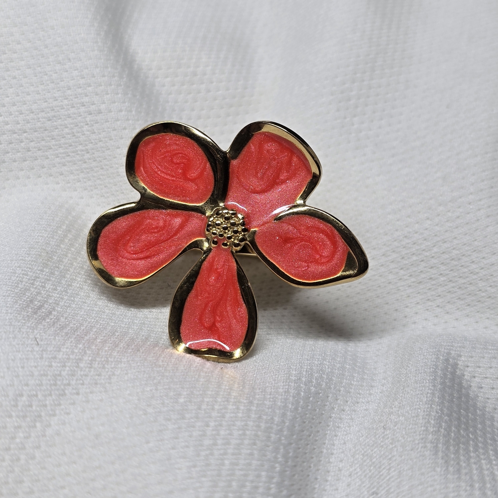 Stainless Steel Gold and Coral Flower Ring